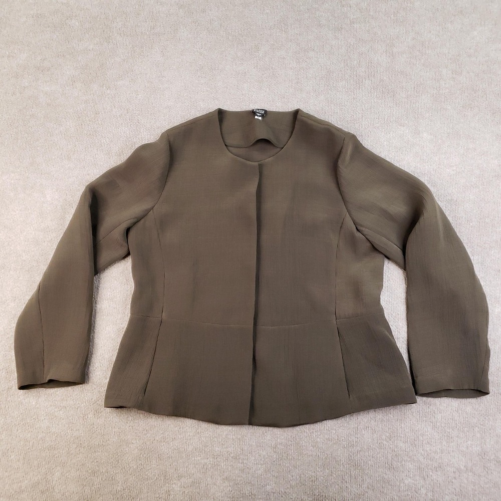Eileen Fisher Jacket Womens Large Green Rayon Silk Blend Collarless Professional